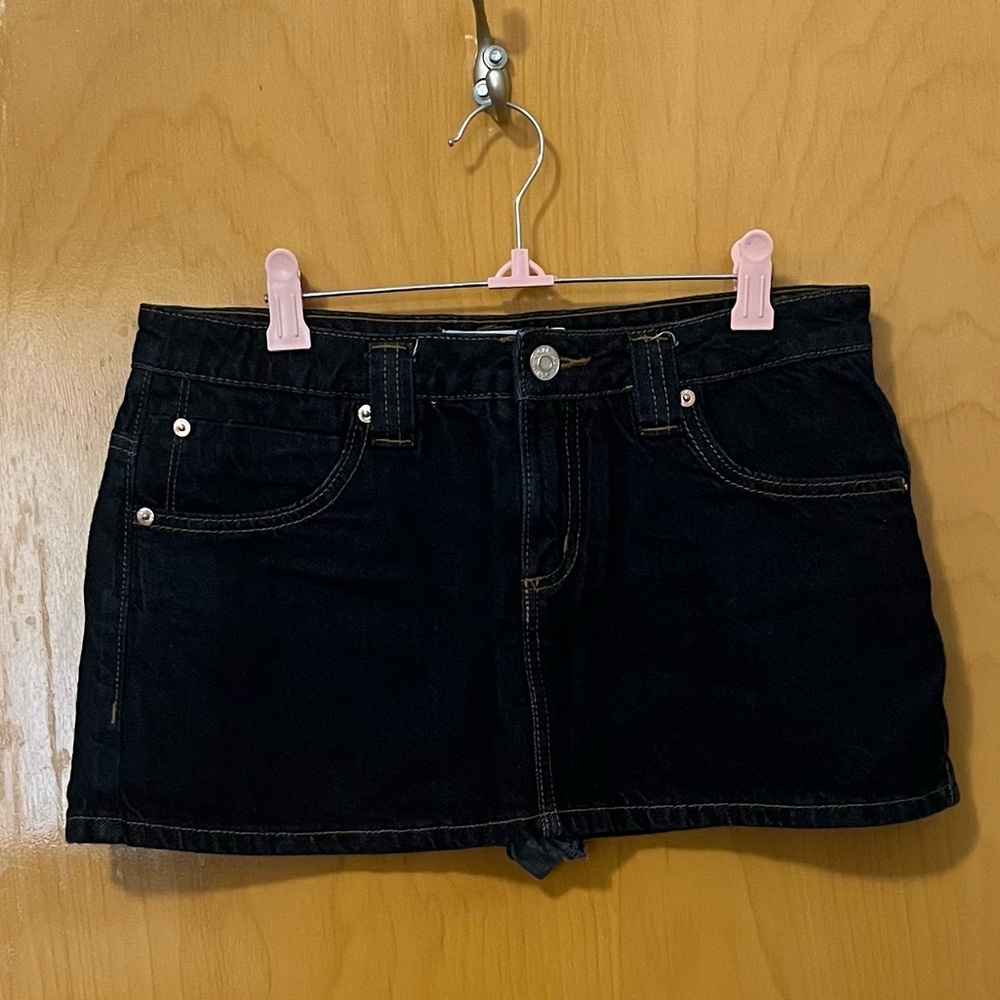 Garage Denim Mini Skort in a Dark Blue Wash
